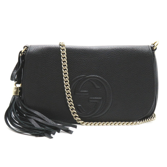 Gucci Soho Fringe Chain Shoulder Bag Leather Black - Picture 1 of 8